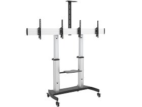 Dual Screen Aluminium Height-Adjustable Tv Cart With Media Shelf